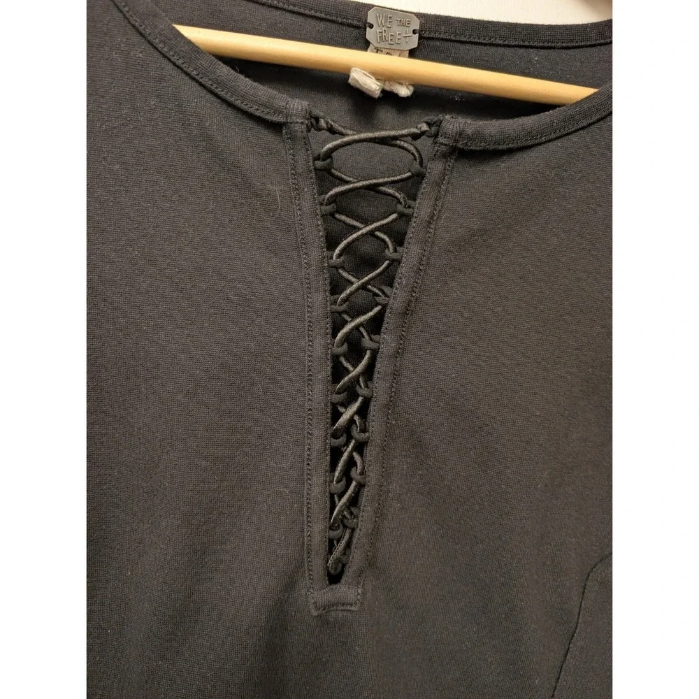 We The Free Free People Jacqui Lace-Up Front Long‎ Sleeve Top XS Black Grunge
